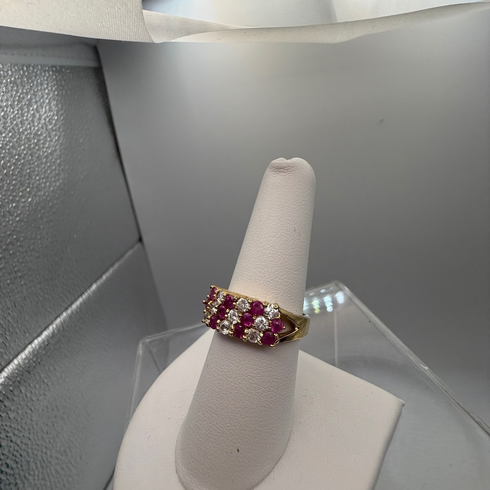 14K HGE Ruby Cluster Ring Size 8 Gold Electroplate Cocktail Statement - Picture 13 of 15